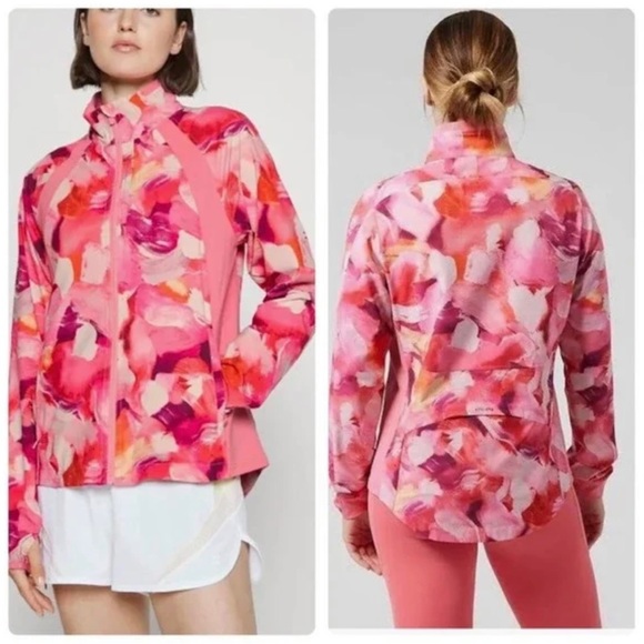 Athleta Run With It Printed Jacket Energy Coral Size XS - Picture 2 of 6
